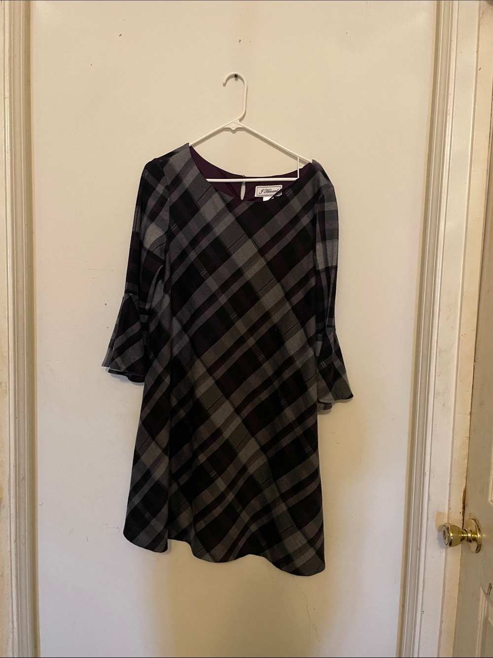 Plaid A-Line Dress in purple  and Gray